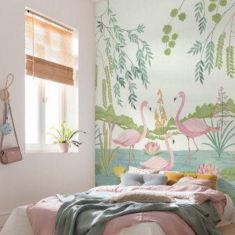 Flamingo behang slaapkamer