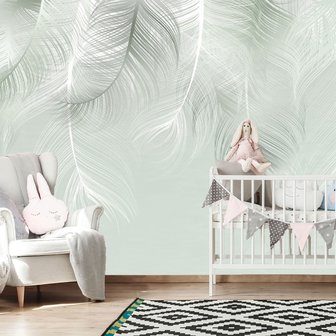 Hangende Veren behang babykamer