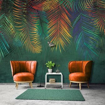 Fauteuil paars Interpersoonlijk Hangende palmbladeren behang Groen | Muurdeco4kids