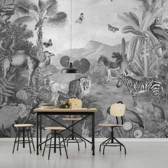 Jungle behang Flora en Fauna zwart wit