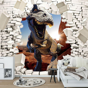 3D fotobehang Dinosaurus door muur I