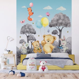 Babykamer Beertjes behang babykamer - Grijs