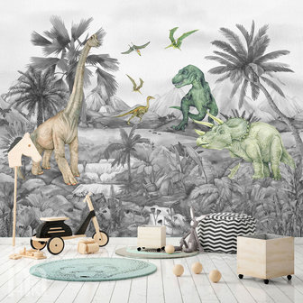 Kinderkamer Dinosaurus behang Dinoland kinderkamer Grijs