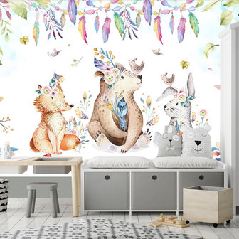 Dieren Kinderkamer behang Party 312x219cm OPRUIMING