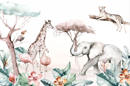 Aquarel behang Jungledieren VINYL