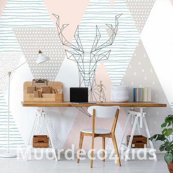 Geometrisch behang Pastel en Hert