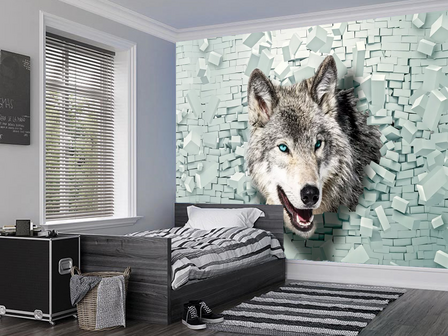 3D behang Wolf door wand