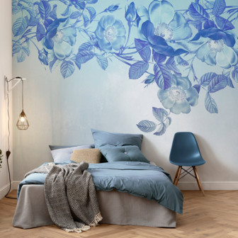 Bloemen behang Blue Aura