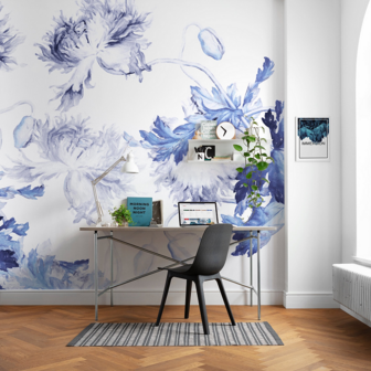 Bloemen behang Blue Silhouettes