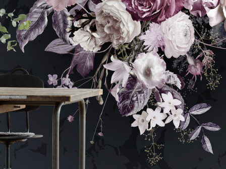 Detail Bloemen behang Bouquet Noir