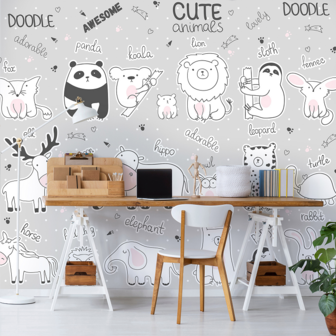 Dieren behang Cute Animals - Grijs