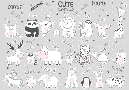 Dieren behang Cute Animals - Grijs