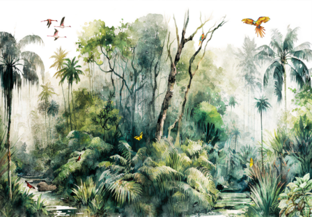 Aquarel Jungle behang Regenwoud