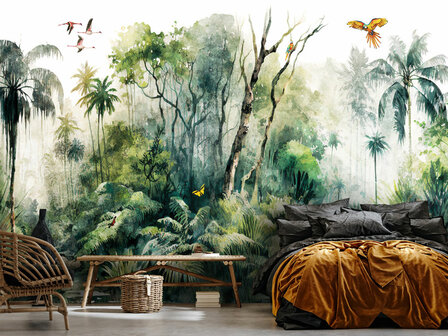 Aquarel Jungle behang Regenwoud