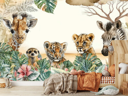 Baby Jungle dieren behang Tijger VINYL