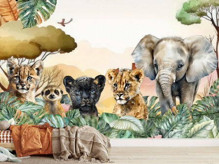 Baby Jungle dieren behang Panter VINYL