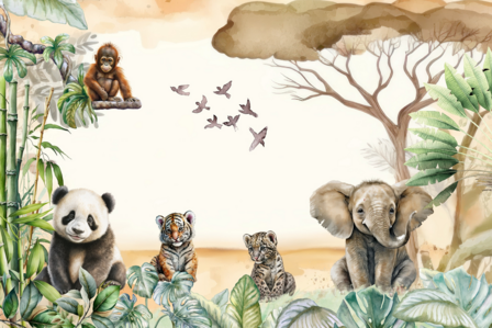 Baby Jungle dieren behang Panda II VINYL