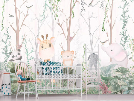 Jungledieren behang babykamer