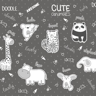 Dieren behang Cute Animals - Donkergrijs