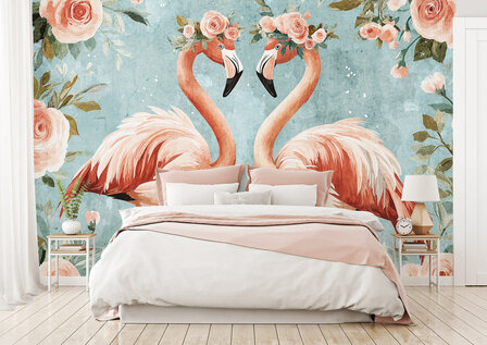 Flamingo behang Bloemen