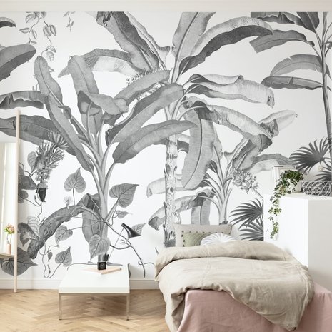 Botanisch fotobehang Plantage zwart-wit