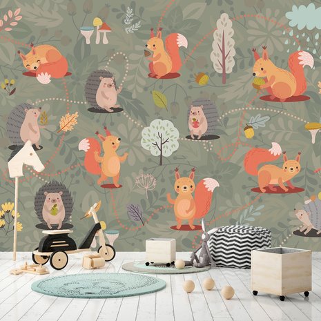 Bosdieren behang kinderkamer Forest Friends