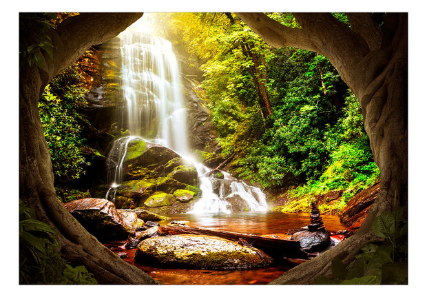 Bos fotobehang Doorkijk Waterval Forest Refuse