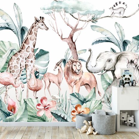 Kinderkamer Aquarel behang Jungledieren VIN021