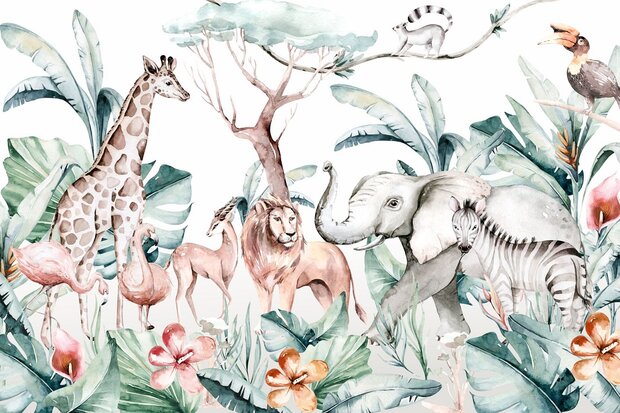 Aquarel behang Jungledieren VINYL