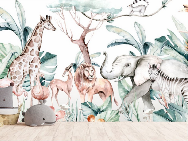 Aquarel behang Jungledieren 