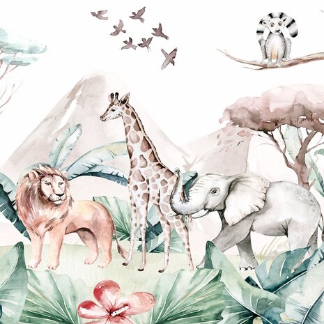 Aquarel behang Jungledieren VINYL