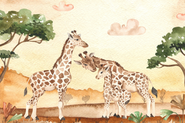 Giraffe behang Happy Family  VINYL