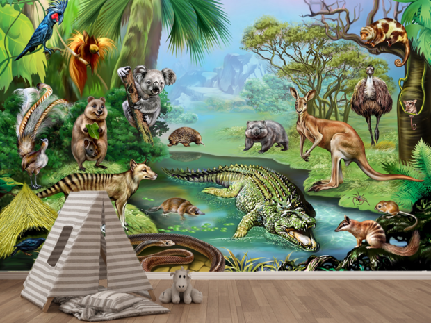 Jungledieren behang kinderkamer VINYL