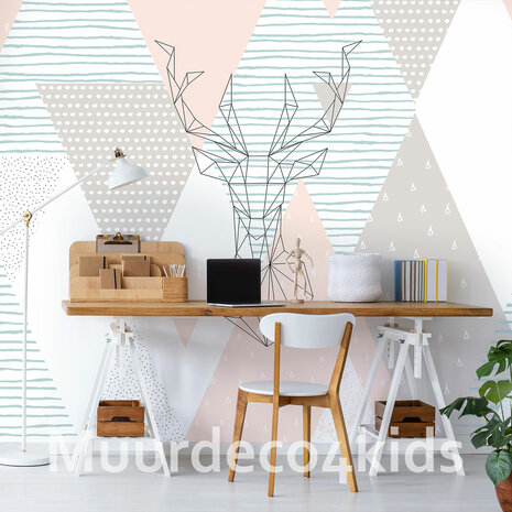 Geometrisch behang Pastel en Hert