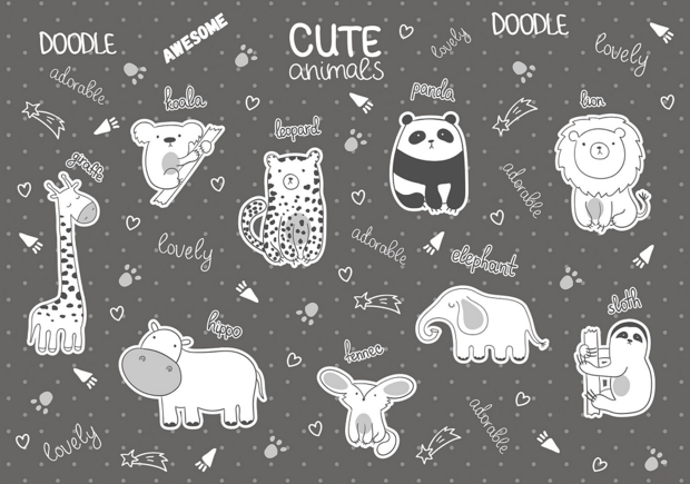 Dieren behang Cute Animals - Donkergrijs