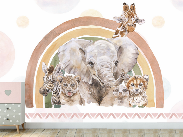 Jungledieren met Regenboog Vinyl fotobehang 