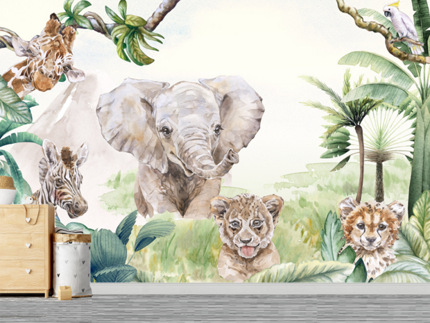 Baby Jungledieren VINYL behang 