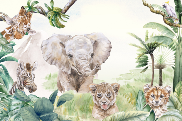 Baby Jungledieren VINYL behang 