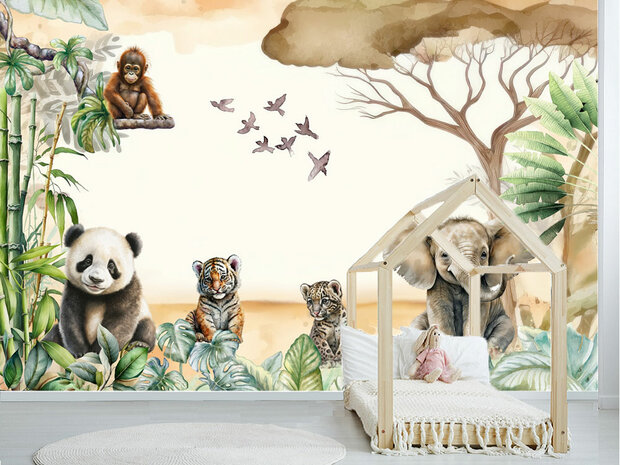 Baby Jungle dieren behang Panda II VINYL