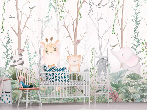 Jungledieren behang babykamer