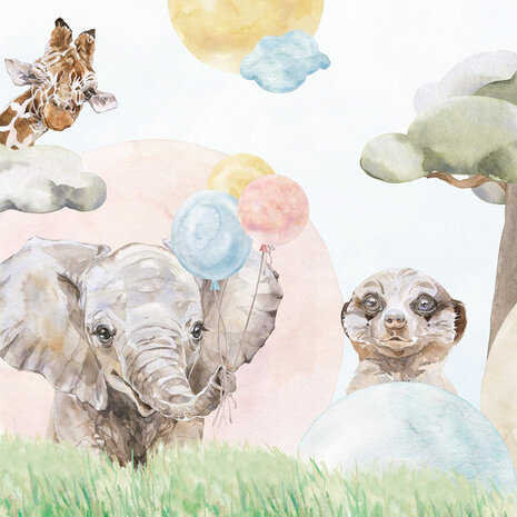 Baby Jungledieren VINYL behang Ballon