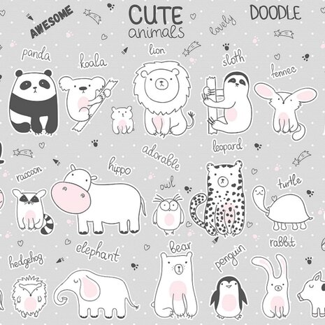 Dieren behang Cute Animals - Grijs