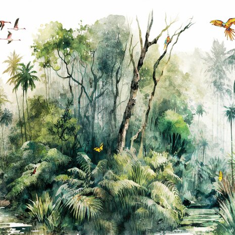 Aquarel Jungle behang Regenwoud