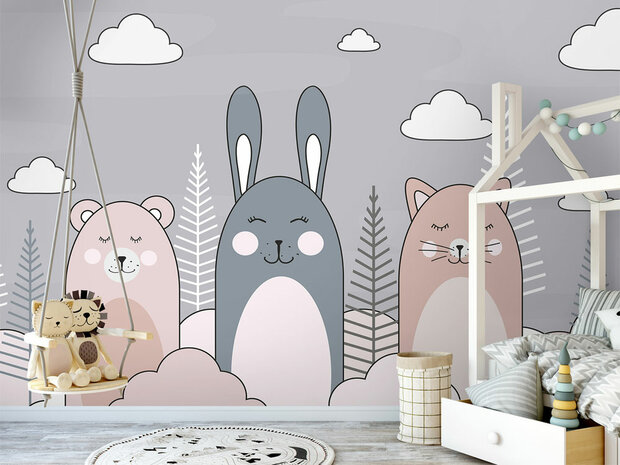 Dieren behang Bunny and Friends