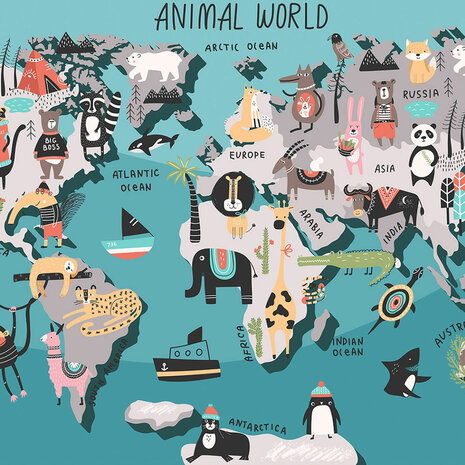 Wereldkaart behang Animal World