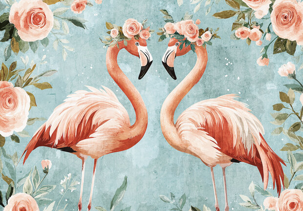 Flamingo behang Bloemen