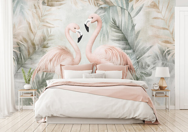 Flamingo fotobehang Soft Pink