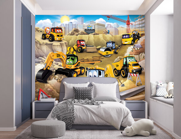 JCB behang Bouwvoertuigen- Walltastic