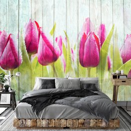 Tulpen op wit hout fotobehang