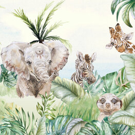 Baby Jungledieren behang In het groen